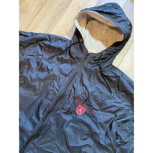 Arkansas University Logo Black Hooded Full Zip Windbreaker Jacket Lined Mens XL